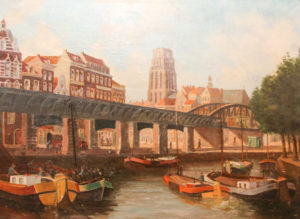 Stadtansicht mit Kanal und Schiffen