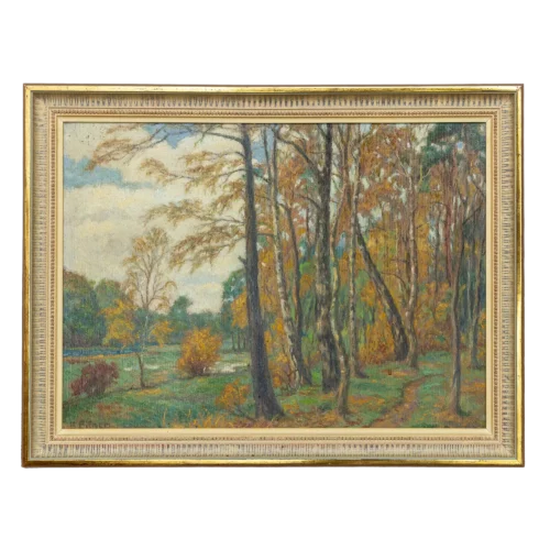 Ölgemälde Herbst Wellingsbüttel von Ernst Eitner Hamburger Impressionismus Waldlandschaft im Prunkrahmen.