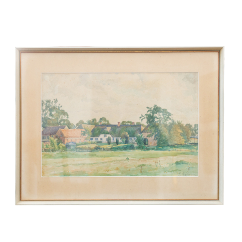 Ernst Eitner: Norddeutscher Bauernhof | Original Aquarell gerahmt