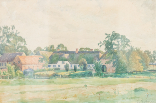 Ernst Eitner: Norddeutscher Bauernhof | Original Aquarell gerahmt