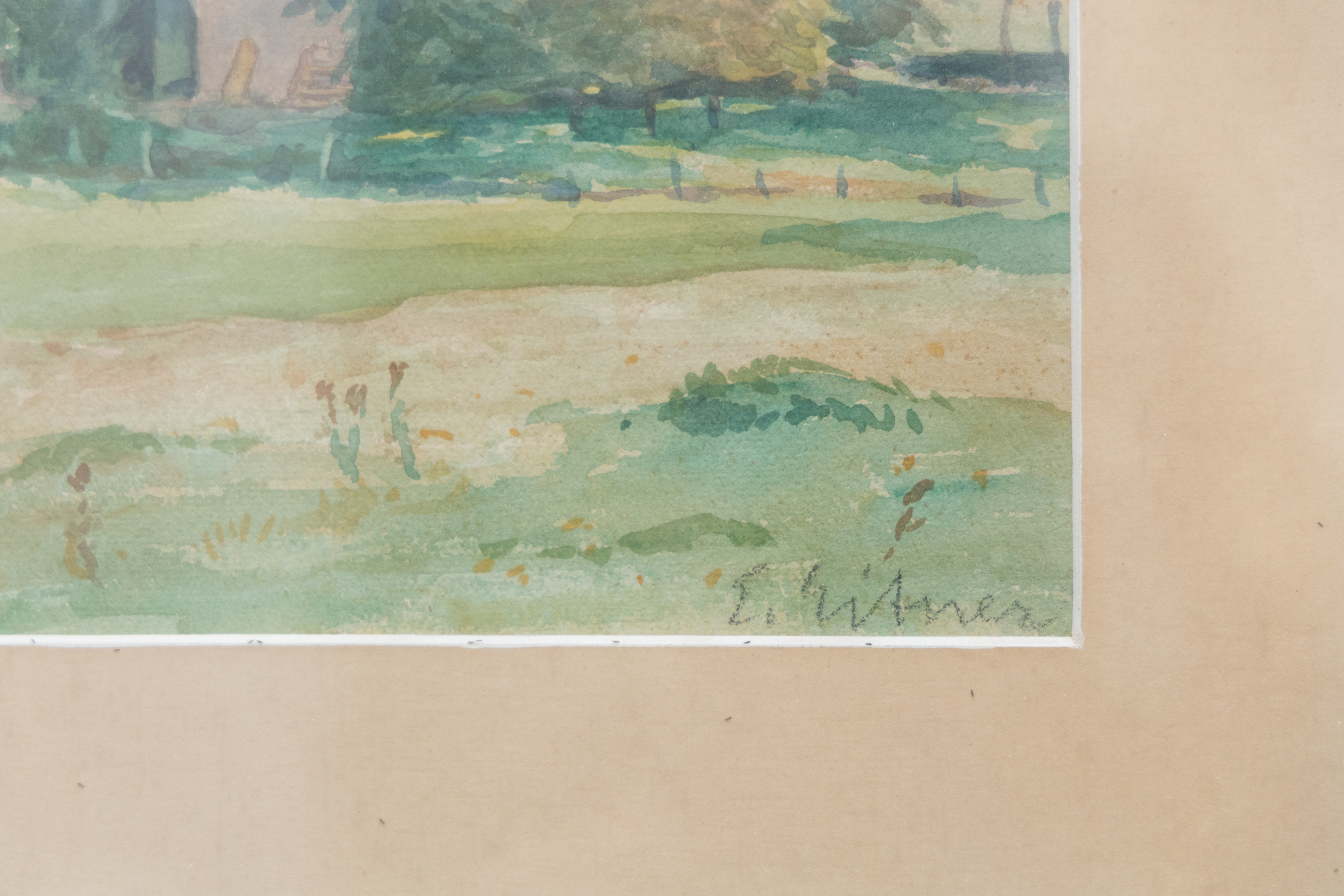 Ernst Eitner: Norddeutscher Bauernhof | Original Aquarell gerahmt
