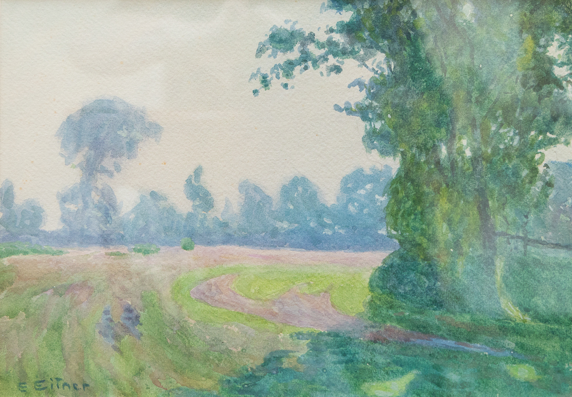 Ernst Eitner: Sommerlicher Feldweg | Original Aquarell gerahmt – Bild 2